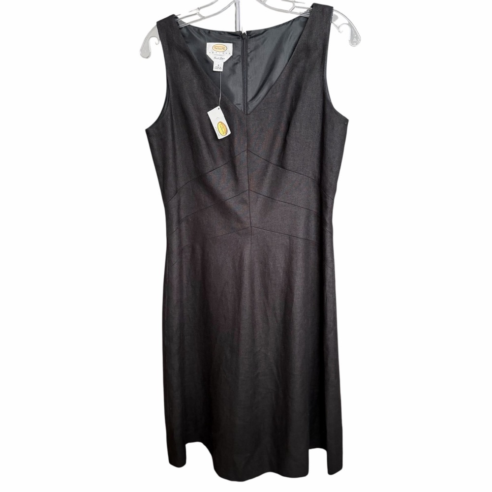NWT Talbots Black Irish Linen Fit & Flare Dress Sz 8P Sleeveless Classic